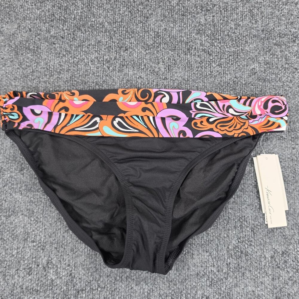 Kenneth Cole New York Women's Large Black Foldover Paisley Bikini Bottom Swim